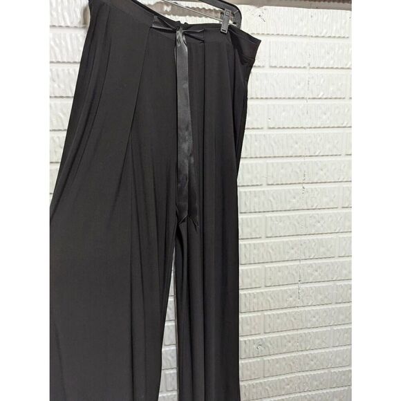 Onyx Nite Women's Black Solid Knit Satin Tie Belt Full Dress Pants Large - Picture 2 of 6